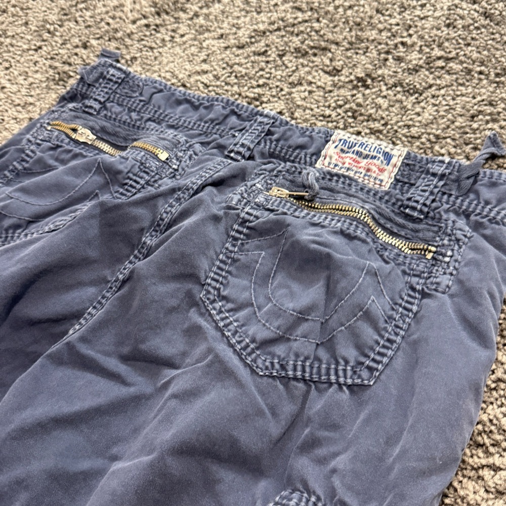 Vintage True Religion Cargo Shorts Mens Blue Good Multi Pocket Utility Size 34